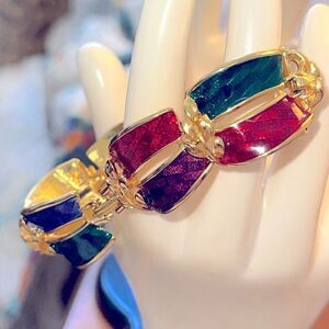 Vintage Premier Designs multi colored enamel‎ painted gold bracelet